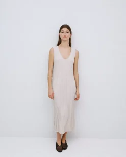 YERSE Vestido largo tirantes evasé beige Fashion