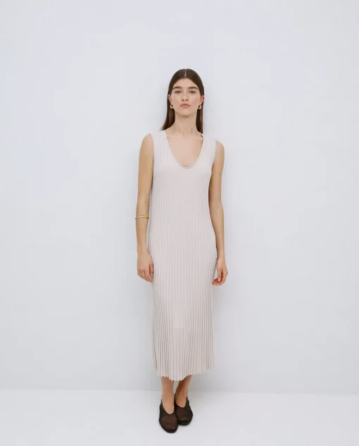 YERSE Vestido largo tirantes evasé beige Fashion