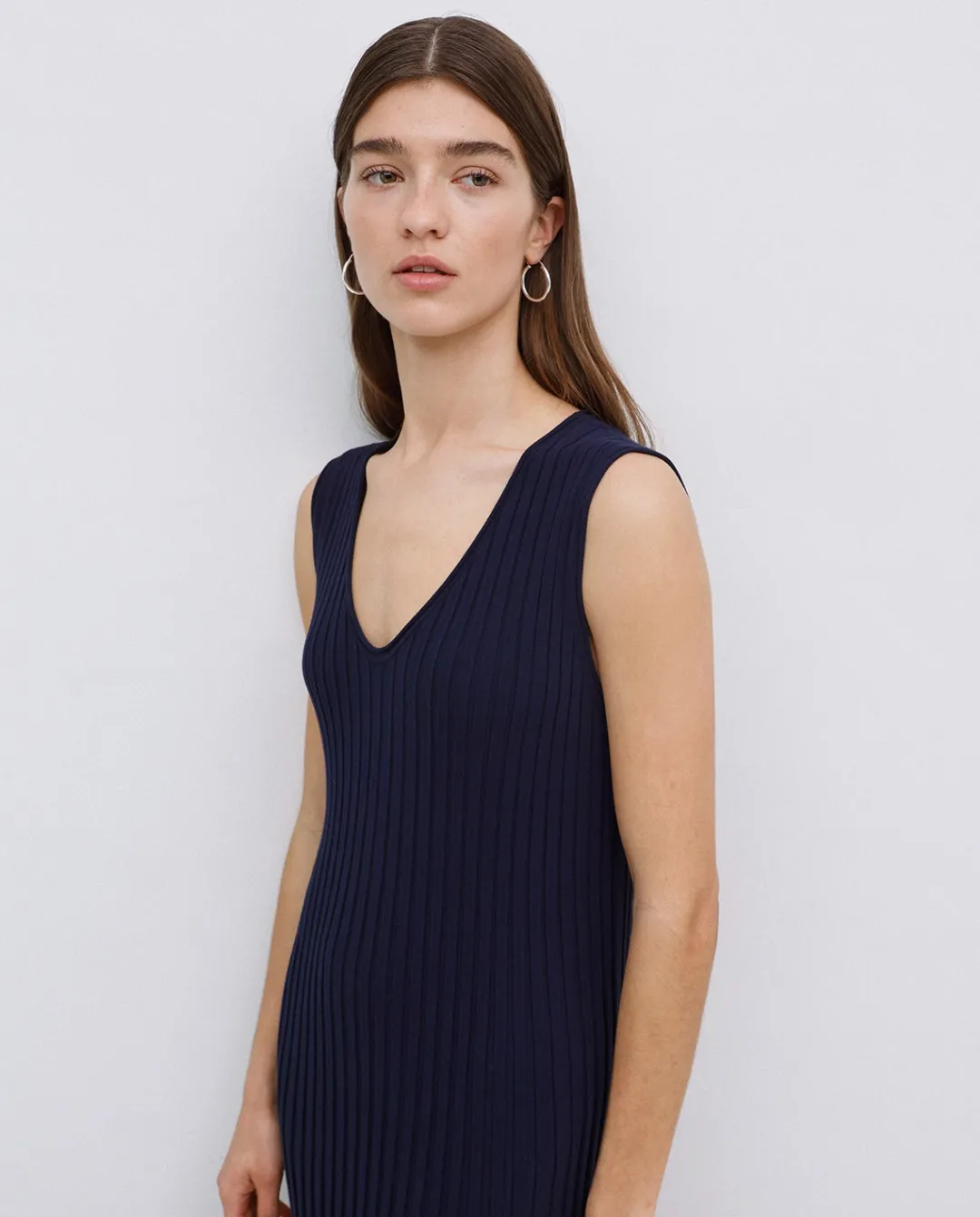 YERSE Vestido largo tirantes evasé azul oscuro New