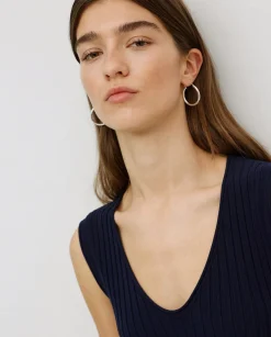 YERSE Vestido largo tirantes evasé azul oscuro New