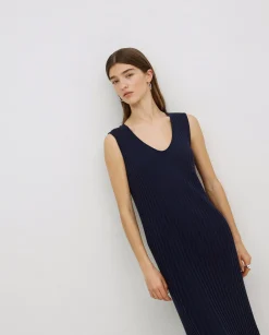 YERSE Vestido largo tirantes evasé azul oscuro New