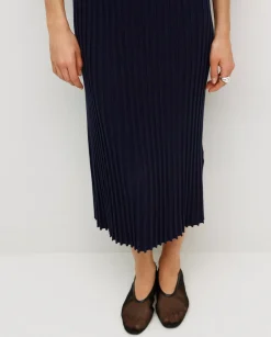 YERSE Vestido largo tirantes evasé azul oscuro New