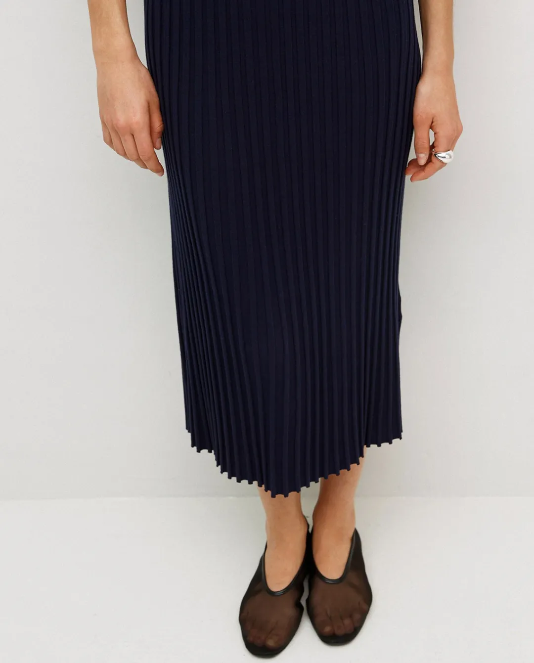 YERSE Vestido largo tirantes evasé azul oscuro New