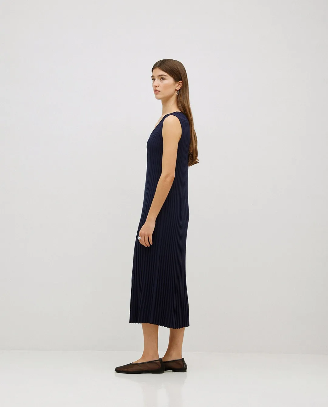 YERSE Vestido largo tirantes evasé azul oscuro New