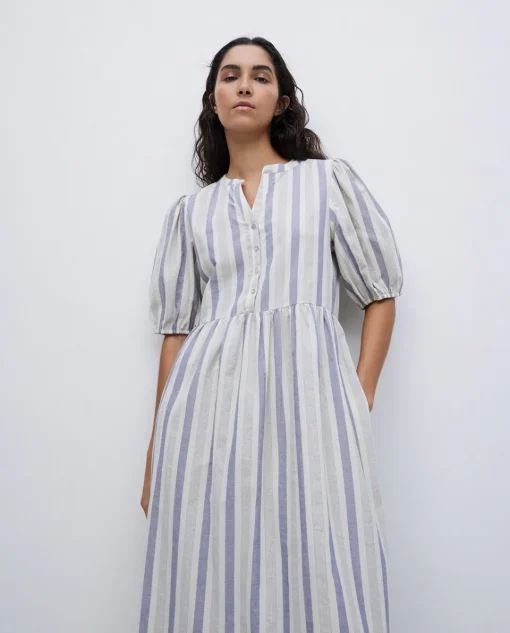 YERSE Vestido largo volantes azul New