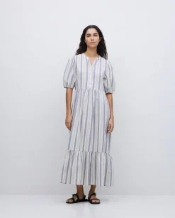 YERSE Vestido largo volantes azul New