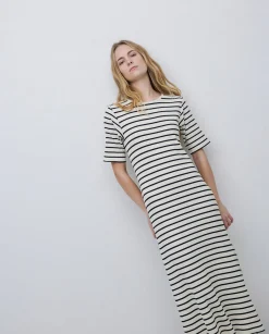 YERSE Vestido midi canalé rayas azul oscuro Discount