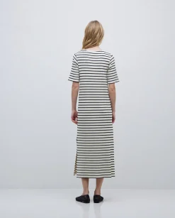 YERSE Vestido midi canalé rayas azul oscuro Discount