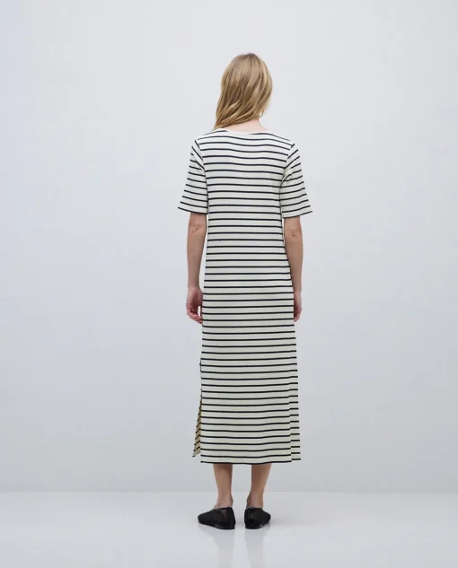 YERSE Vestido midi canalé rayas azul oscuro Discount