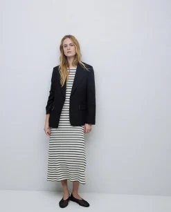 YERSE Vestido midi canalé rayas azul oscuro Discount