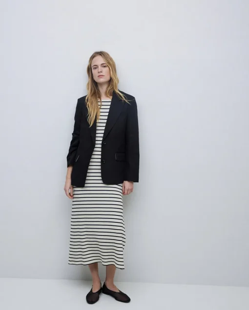 YERSE Vestido midi canalé rayas azul oscuro Discount