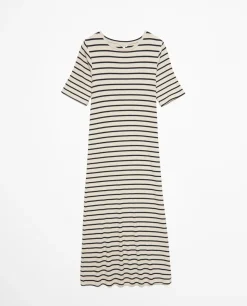 YERSE Vestido midi canalé rayas azul oscuro Discount