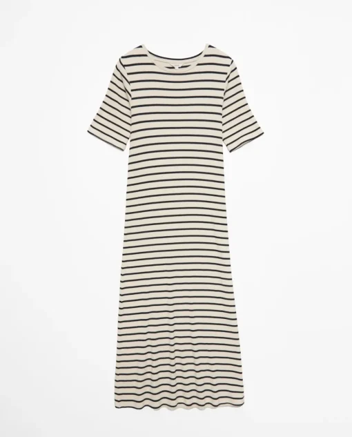 YERSE Vestido midi canalé rayas azul oscuro Discount