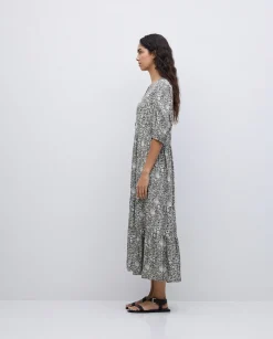 YERSE Vestido midi estampado floral caqui Sale