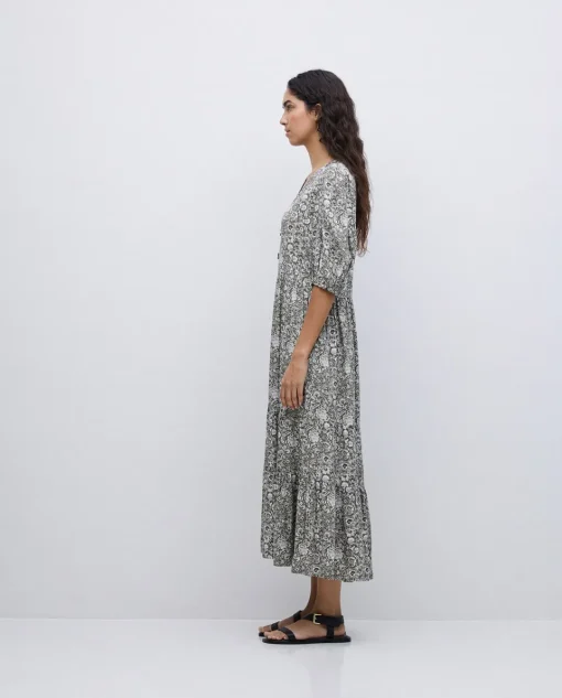 YERSE Vestido midi estampado floral caqui Sale