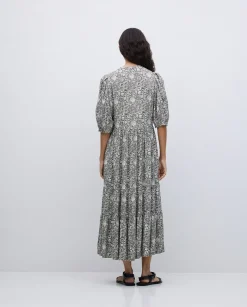 YERSE Vestido midi estampado floral caqui Sale