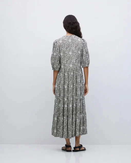 YERSE Vestido midi estampado floral caqui Sale
