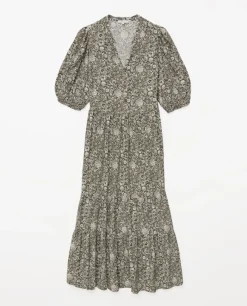 YERSE Vestido midi estampado floral caqui Sale