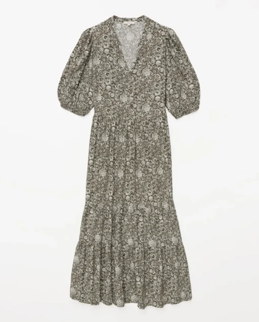 YERSE Vestido midi estampado floral caqui Sale