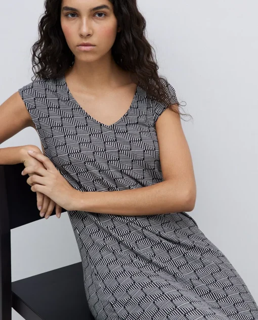 YERSE Vestido midi geométrico negro Online