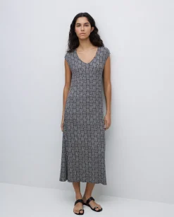 YERSE Vestido midi geométrico negro Online