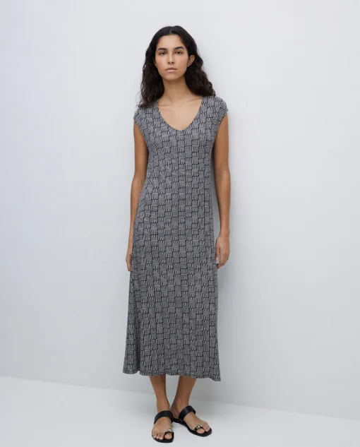 YERSE Vestido midi geométrico negro Online