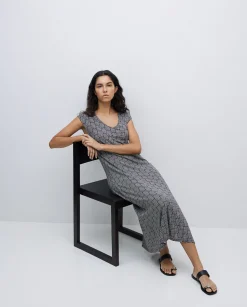 YERSE Vestido midi geométrico negro Online