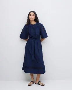 YERSE Vestido popelín puntillas azul oscuro Hot