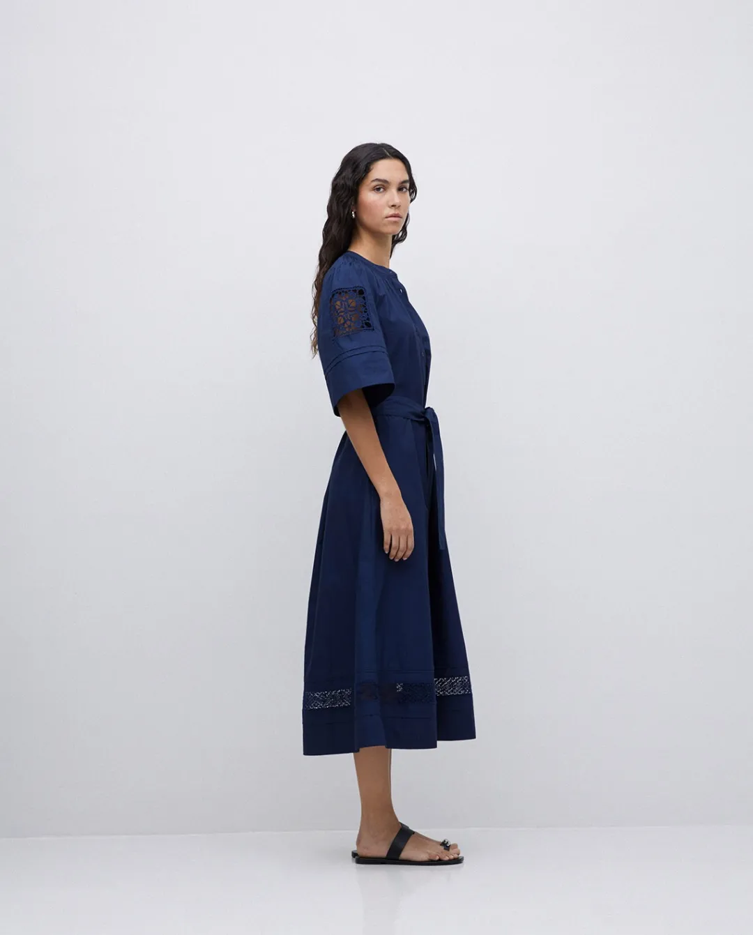 YERSE Vestido popelín puntillas azul oscuro Hot