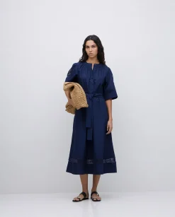 YERSE Vestido popelín puntillas azul oscuro Hot