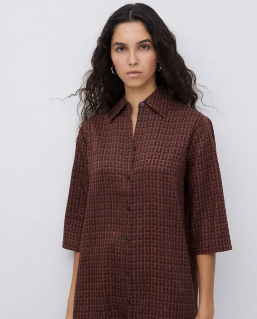 YERSE Vestido tencel cuello camisero chocolate New