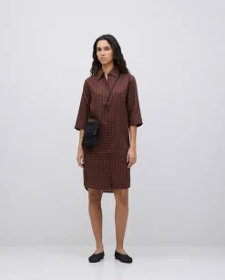 YERSE Vestido tencel cuello camisero chocolate New