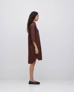 YERSE Vestido tencel cuello camisero chocolate New