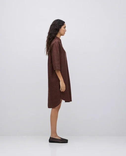 YERSE Vestido tencel cuello camisero chocolate New