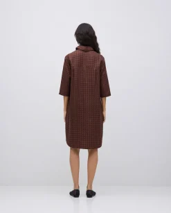 YERSE Vestido tencel cuello camisero chocolate New
