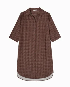 YERSE Vestido tencel cuello camisero chocolate New