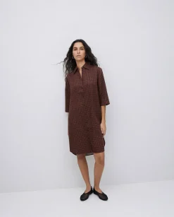 YERSE Vestido tencel cuello camisero chocolate New
