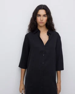 YERSE Vestido tencel cuello camisero negro Clearance