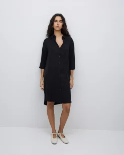 YERSE Vestido tencel cuello camisero negro Clearance