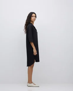 YERSE Vestido tencel cuello camisero negro Clearance