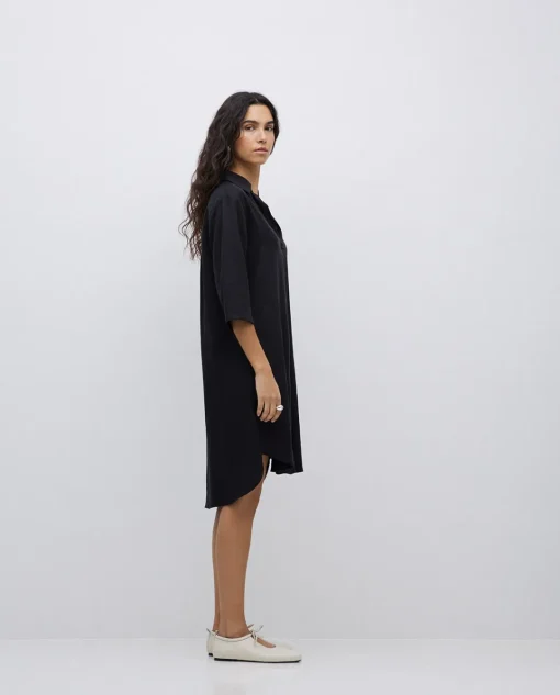 YERSE Vestido tencel cuello camisero negro Clearance