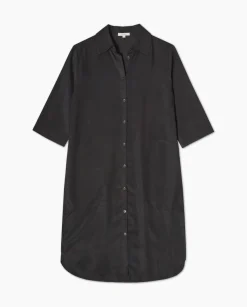 YERSE Vestido tencel cuello camisero negro Clearance