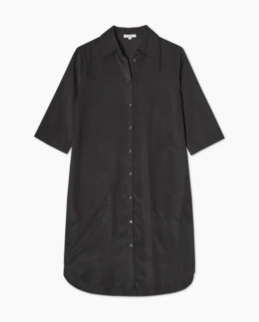 YERSE Vestido tencel cuello camisero negro Clearance